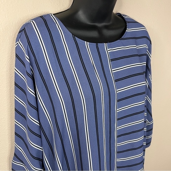 NEW Small BCX  Blue White Striped Blouse Roomy Fit NWT  Round Neckline - Picture 2 of 10